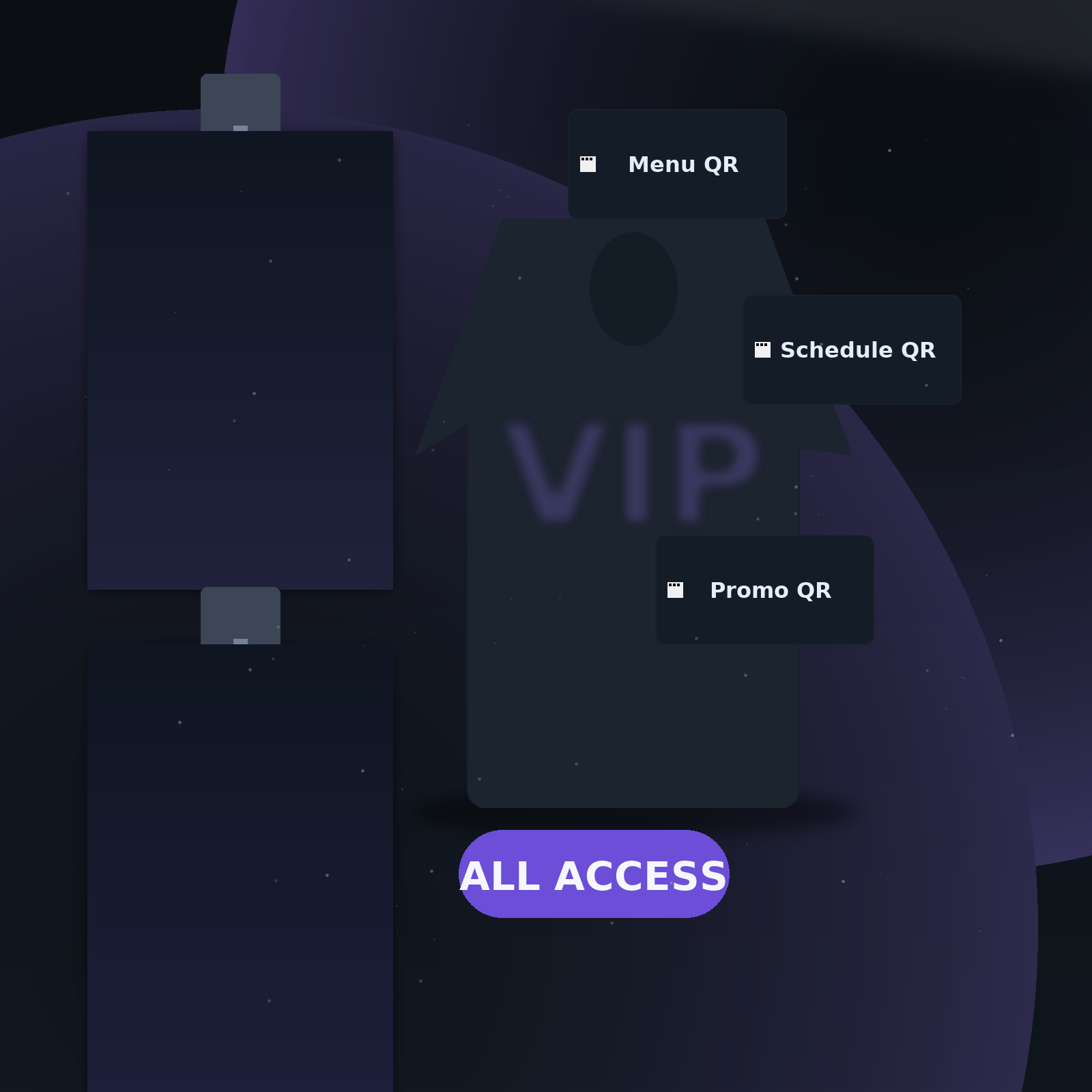 Event backdrop, signage, badges and merch